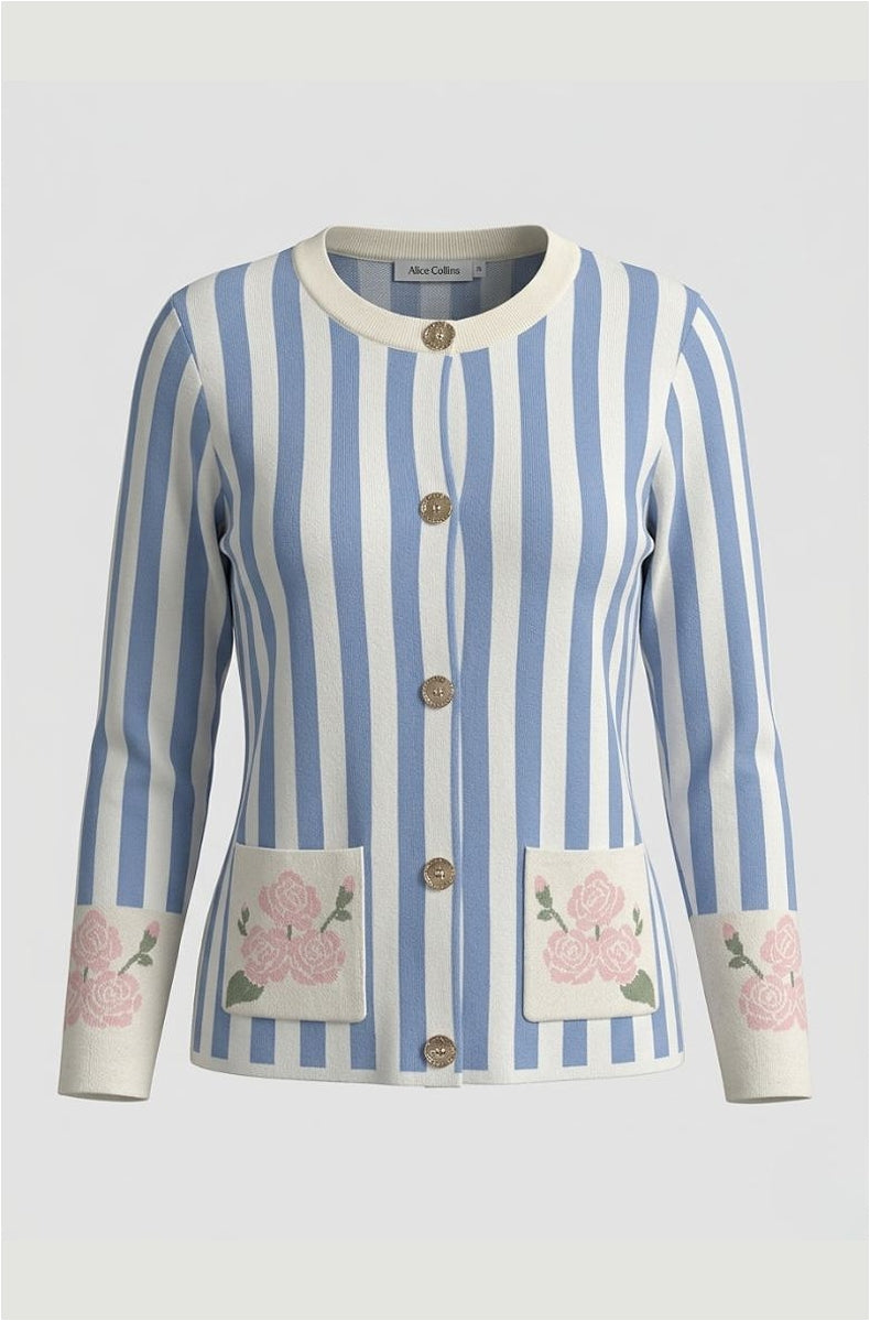 Alice Collins Hendon Stripe Cardigan 037A272 in SKY BLUE, front photo