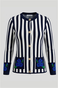 Alice Collins Hendon Stripe Cardigan 037A272 in NAVY/OFF WHITE, front photo