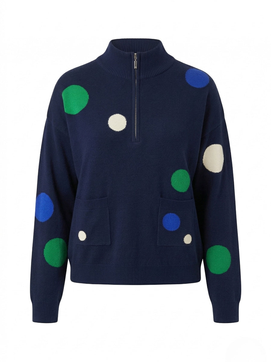 Alice Collins Kitty Polka Dot Pullover 037A340 in Navy, front photo