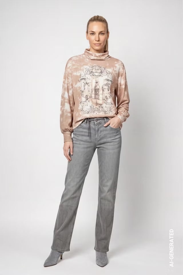 Monari Gallery Print Roll Neck Top 809829