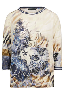 Betty Barclay floral boat-neck jersey top in blue beige, 2953/1722, photo 4