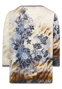 Betty Barclay floral boat-neck jersey top in blue beige, 2953/1722, photo 2