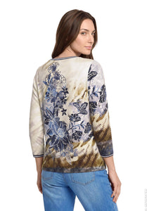 Betty Barclay floral boat-neck jersey top in blue beige, 2953/1722, photo 3