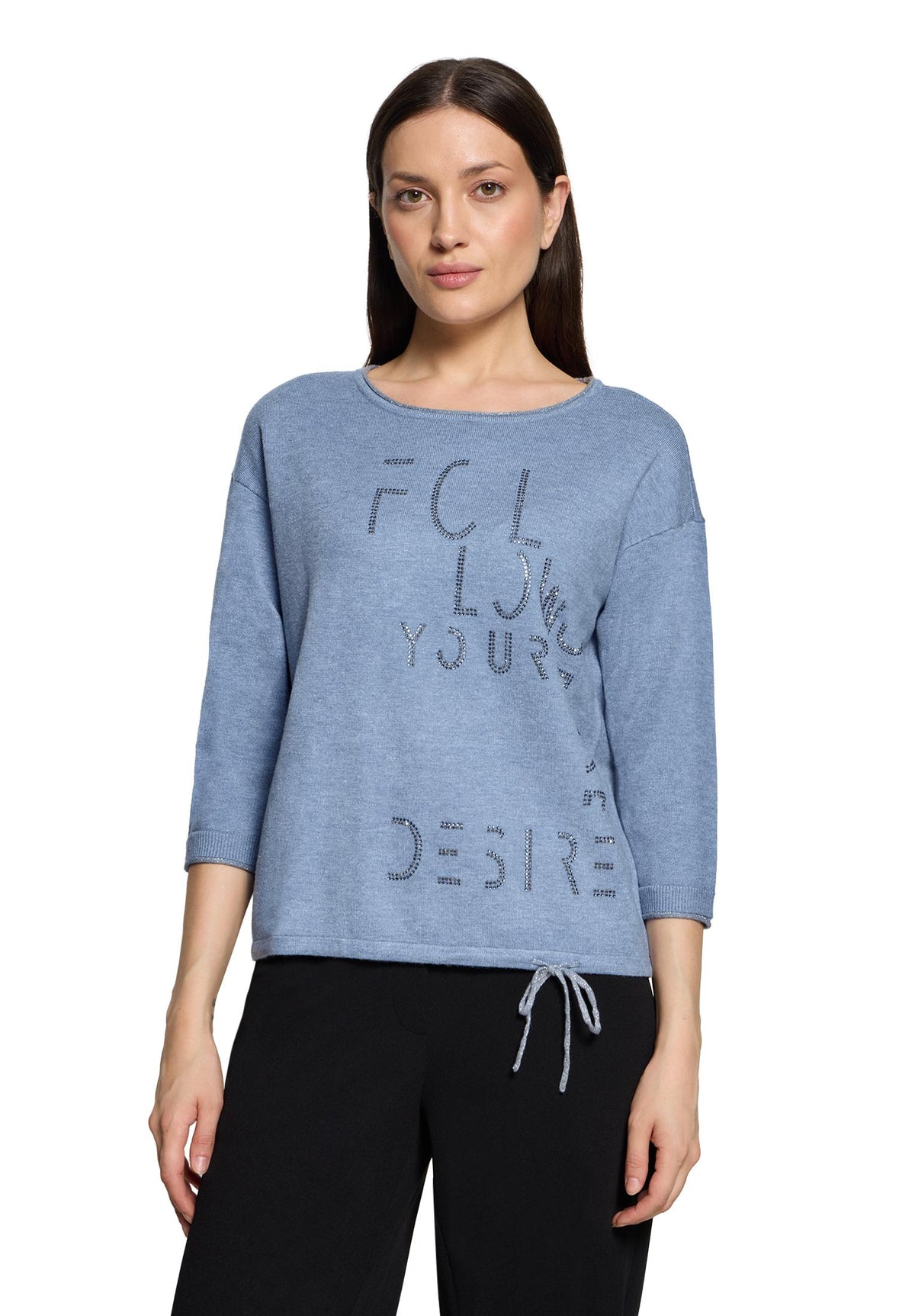 Betty Barclay lettering tie-detail knit jumper in blue, 5504/2044, photo 1