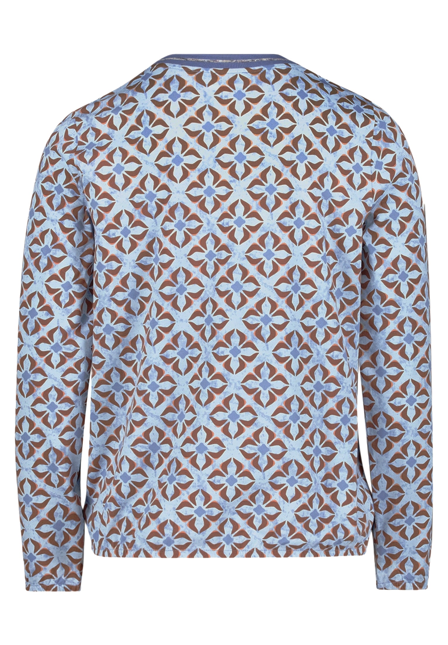 Betty Barclay graphic print v-neck jersey top in blue beige, 2954/1724, photo 2