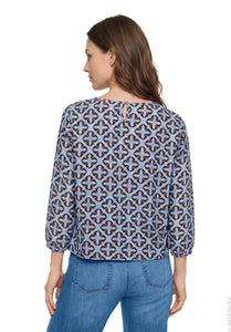 Betty Barclay graphic print gathered-neck blouse in blue beige, 8107/1747, photo 1