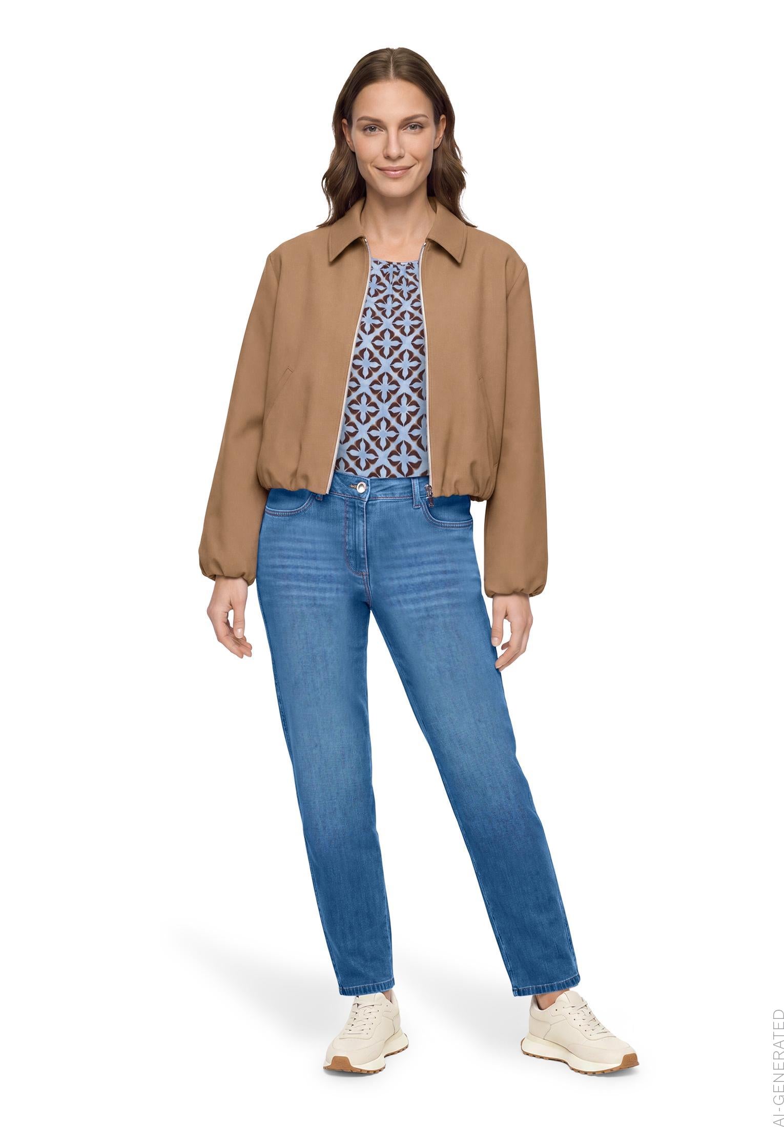 Betty Barclay graphic print gathered-neck blouse in blue beige, 8107/1747, photo 2