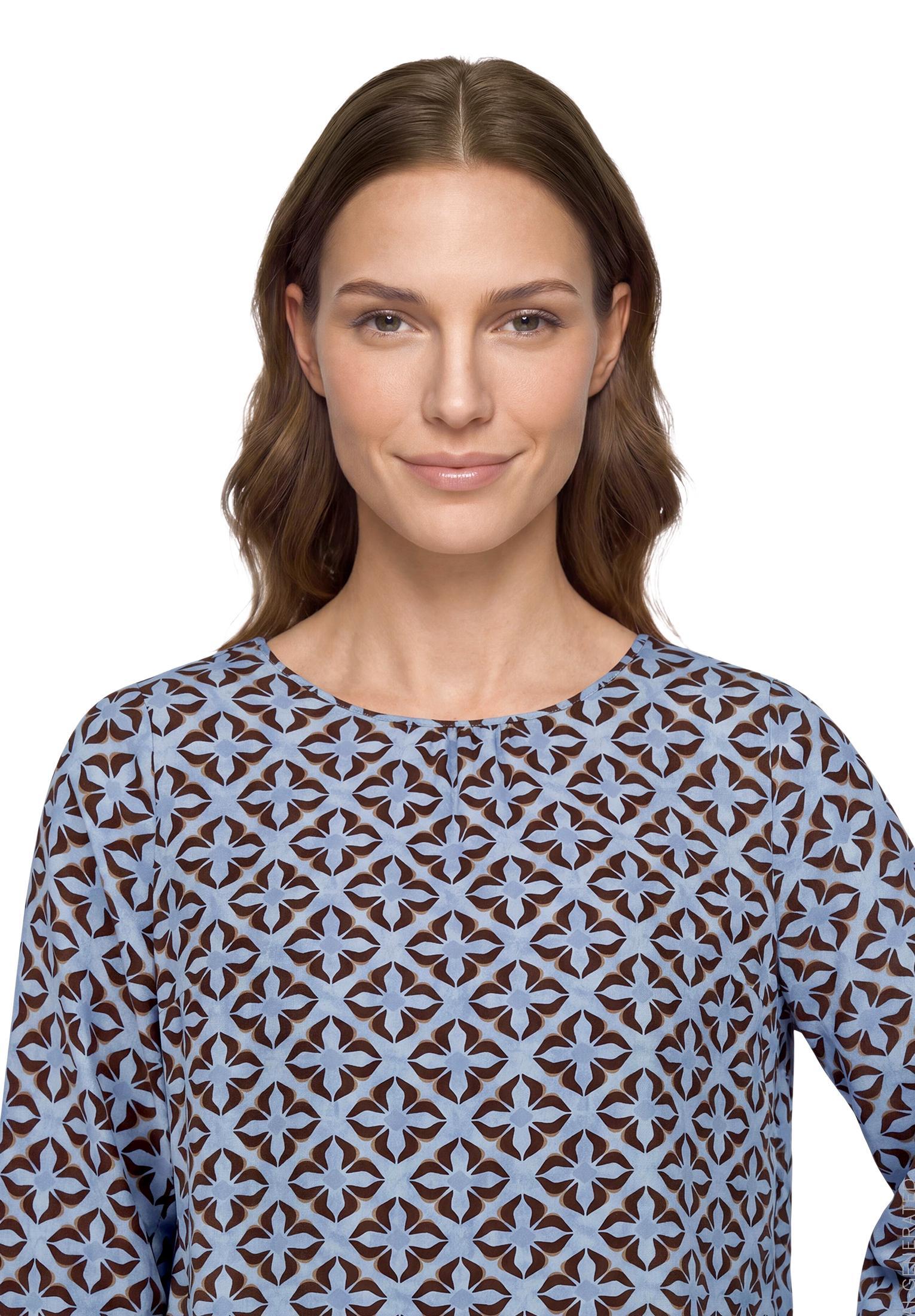 Betty Barclay graphic print gathered-neck blouse in blue beige, 8107/1747, photo 3