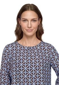Betty Barclay graphic print gathered-neck blouse in blue beige, 8107/1747, photo 3