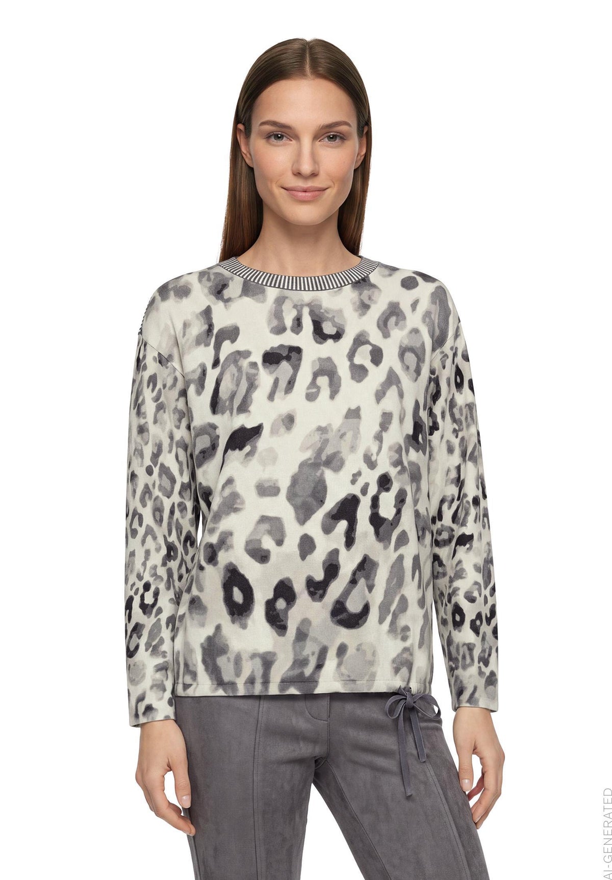 Betty Barclay animal pattern boat-neck jumper in grey, 5510/2051, photo 1