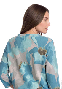 Betty Barclay floral high-collar sweatshirt in petrol, 2972/1721, detail view