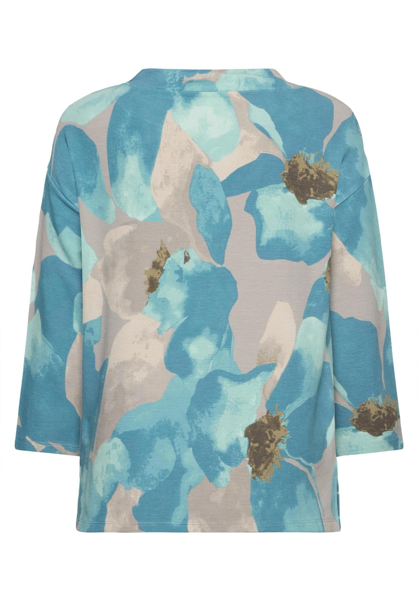 Betty Barclay floral high-collar sweatshirt in petrol, 2972/1721, angled view