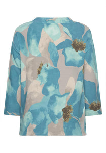 Betty Barclay floral high-collar sweatshirt in petrol, 2972/1721, angled view