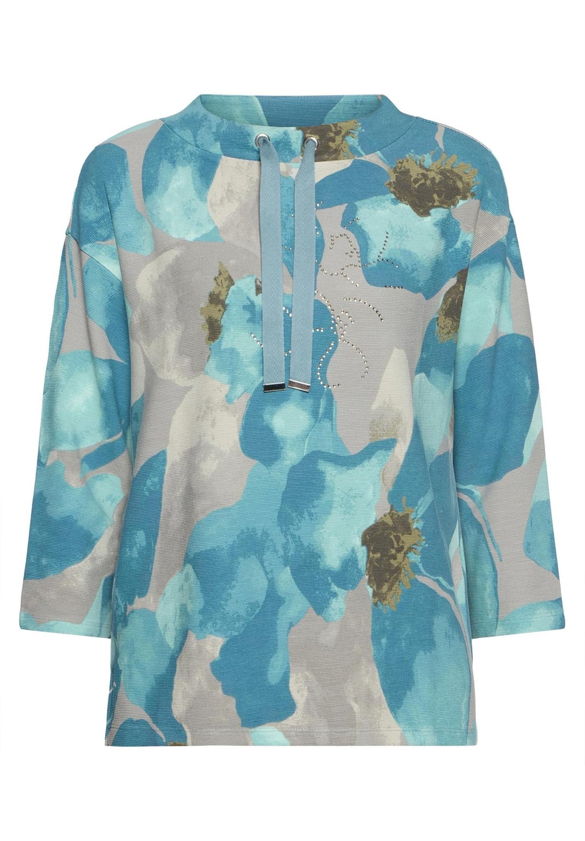 Betty Barclay floral high-collar sweatshirt in petrol, 2972/1721, front view