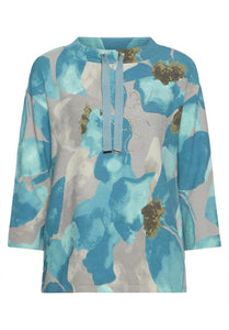 Betty Barclay floral high-collar sweatshirt in petrol, 2972/1721, front view