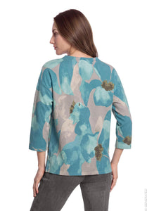 Betty Barclay floral high-collar sweatshirt in petrol, 2972/1721, back view