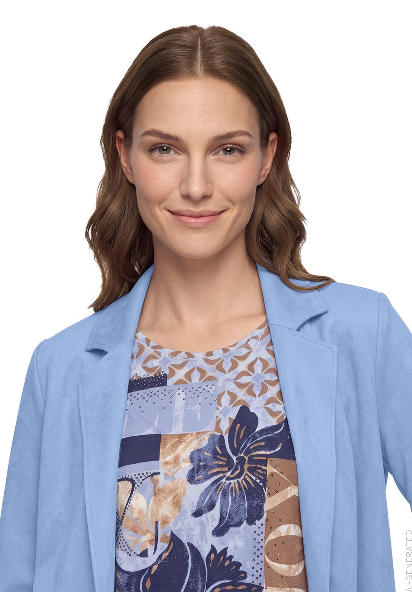 Betty Barclay suede-effect longline blazer in blue, 4412/1178, detail view