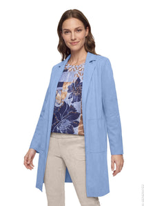 Betty Barclay suede-effect longline blazer in blue, 4412/1178, model view