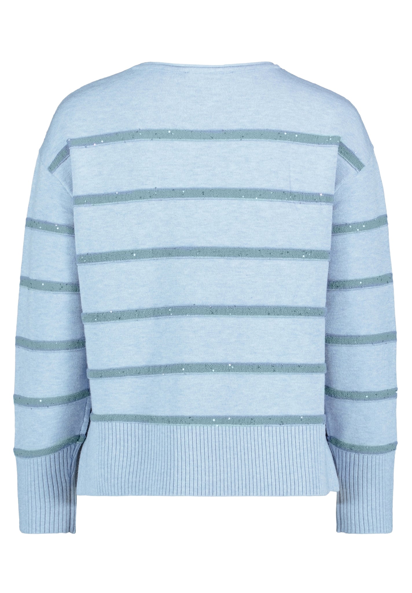 Betty Barclay striped round-neck knit jumper in blue, 5494/2033, angled view