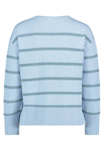 Betty Barclay striped round-neck knit jumper in blue, 5494/2033, angled view