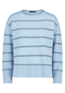 Betty Barclay striped round-neck knit jumper in blue, 5494/2033, front view