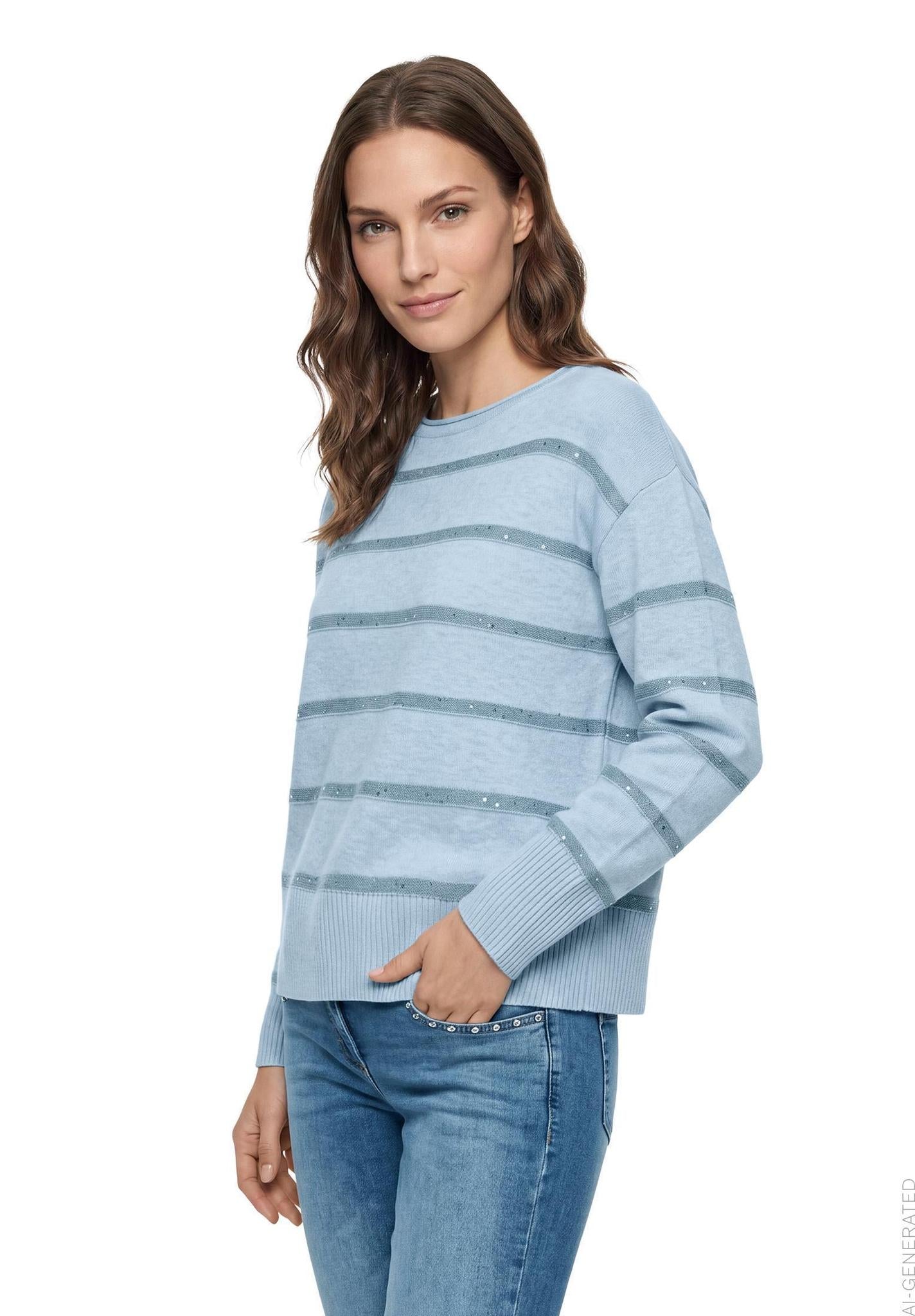 Betty Barclay striped round-neck knit jumper in blue, 5494/2033, model view
