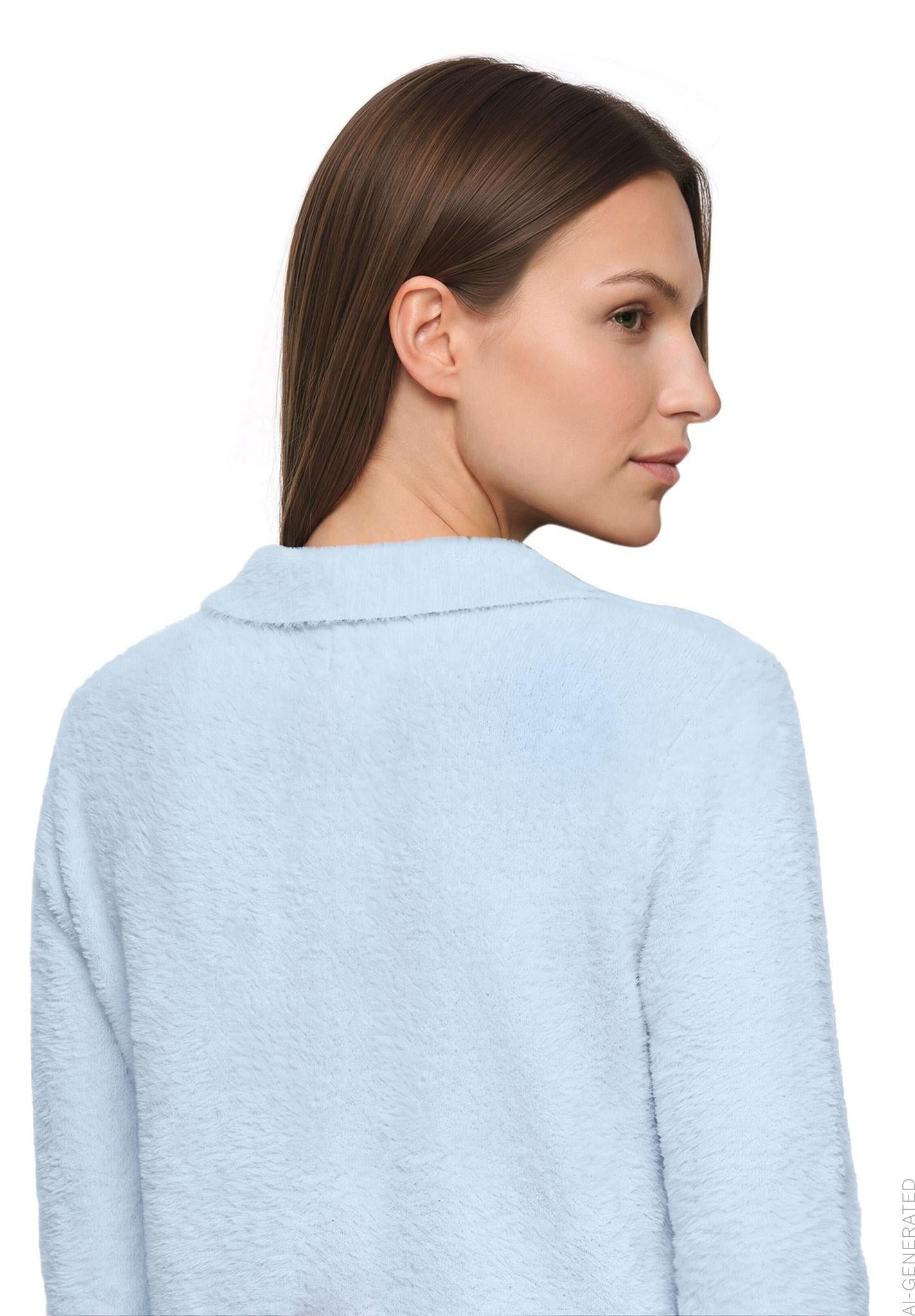 Betty Barclay polo-collar knit jumper in ice blue, 5503/2043, detail view
