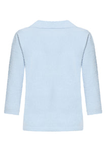 Betty Barclay polo-collar knit jumper in ice blue, 5503/2043, angled view