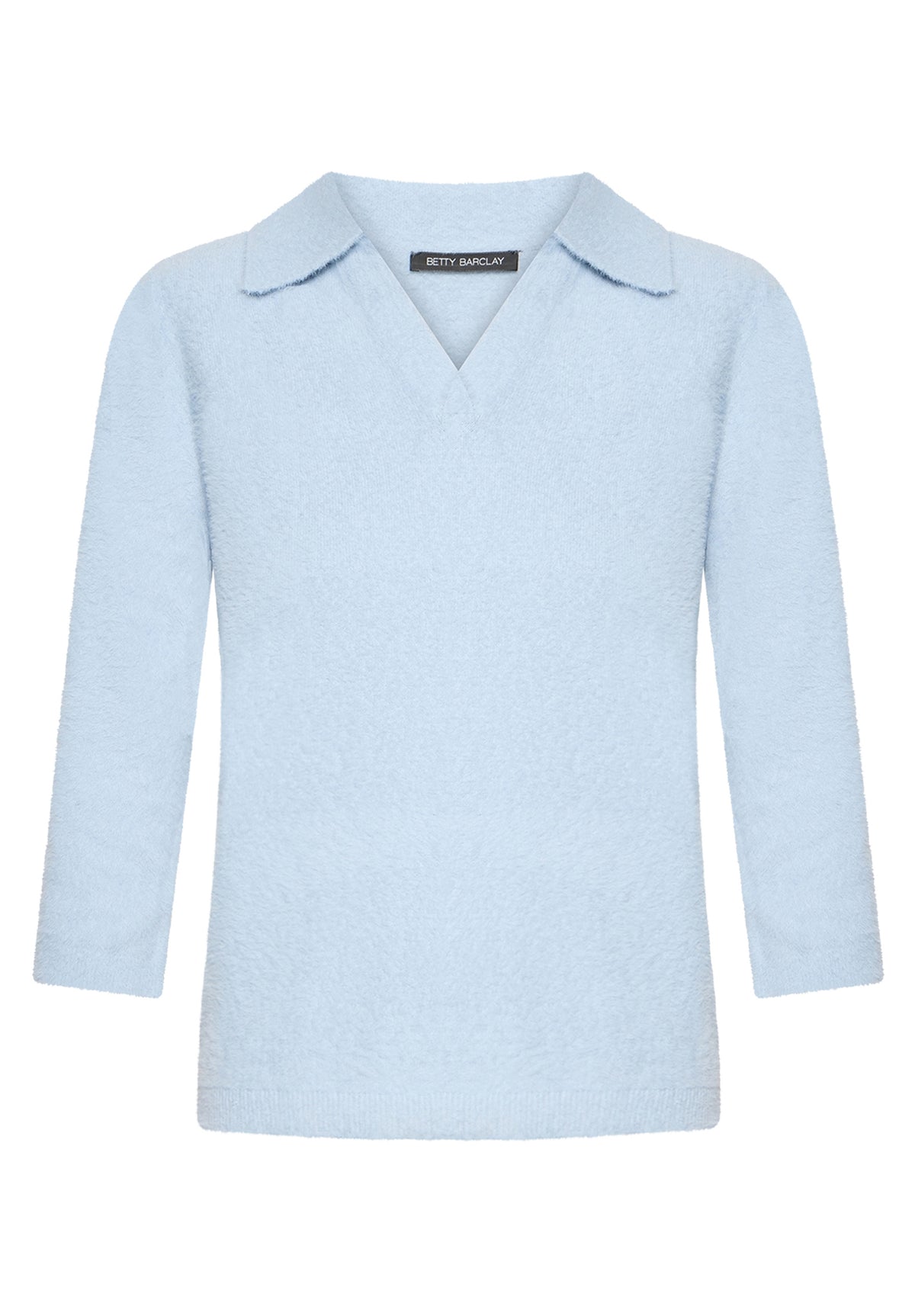 Betty Barclay polo-collar knit jumper in ice blue, 5503/2043, front view