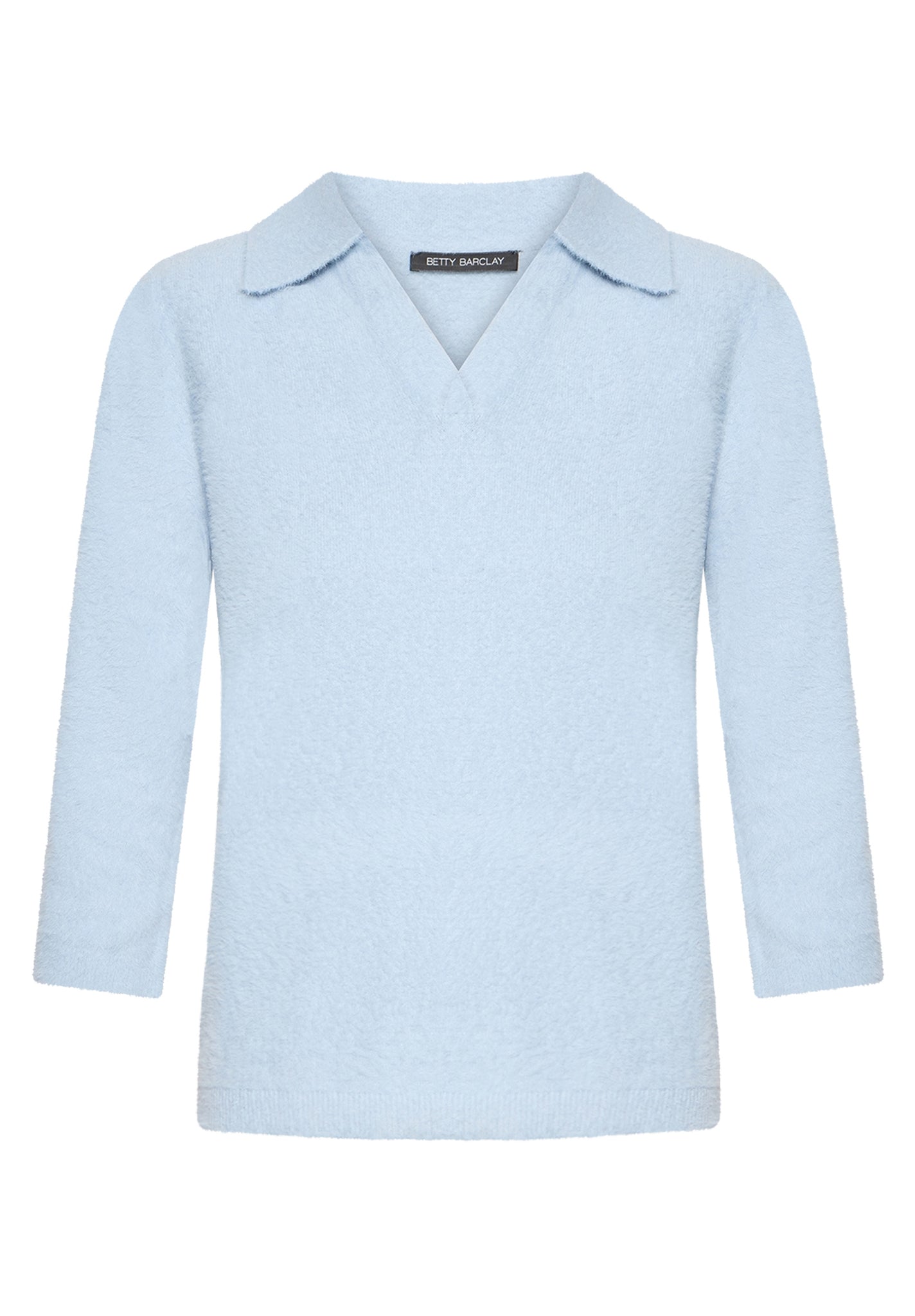 Betty Barclay polo-collar knit jumper in ice blue, 5503/2043, front view