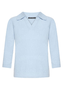 Betty Barclay polo-collar knit jumper in ice blue, 5503/2043, front view