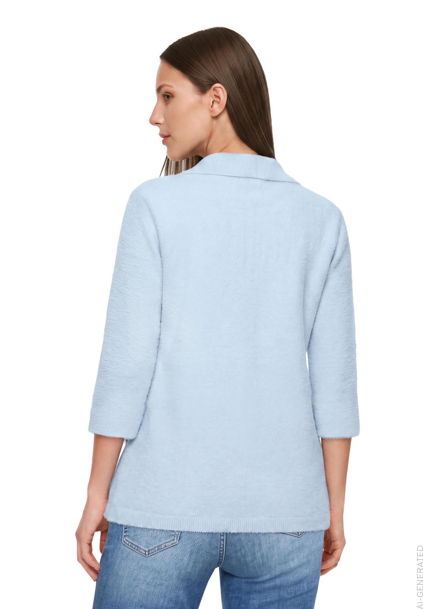 Betty Barclay polo-collar knit jumper in ice blue, 5503/2043, back view