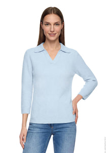 Betty Barclay polo-collar knit jumper in ice blue, 5503/2043, model view