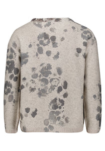 Betty Barclay floral rhinestone knit jumper in beige, 5513/2054, angled view