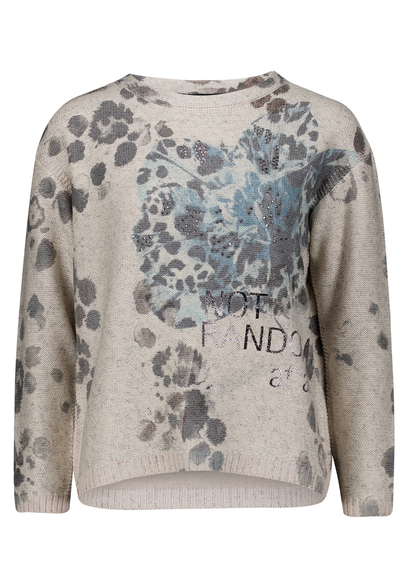 Betty Barclay floral rhinestone knit jumper in beige, 5513/2054, front view