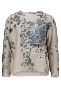 Betty Barclay floral rhinestone knit jumper in beige, 5513/2054, front view