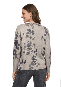 Betty Barclay floral rhinestone knit jumper in beige, 5513/2054, back view