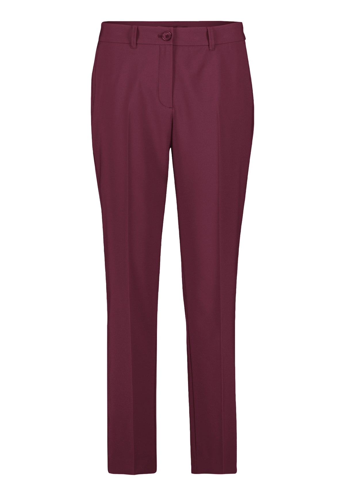 Betty Barclay relaxed cropped tailored trousers in maroon, 6002/1080, front view