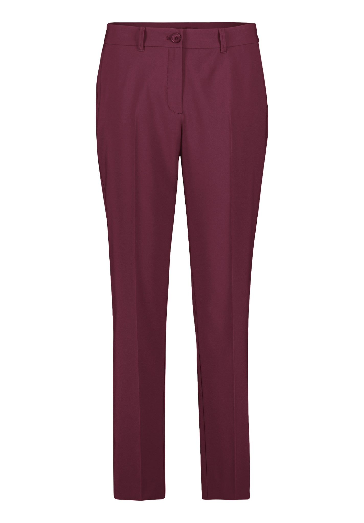 Betty Barclay relaxed cropped tailored trousers in maroon, 6002/1080, front view