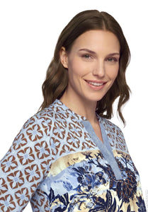 Betty Barclay printed long-sleeved blouse in blue beige, 8118/1696, detail view