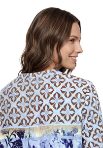 Betty Barclay printed long-sleeved blouse in blue beige, 8118/1696, detail view