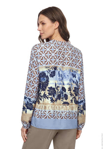 Betty Barclay printed long-sleeved blouse in blue beige, 8118/1696, back view