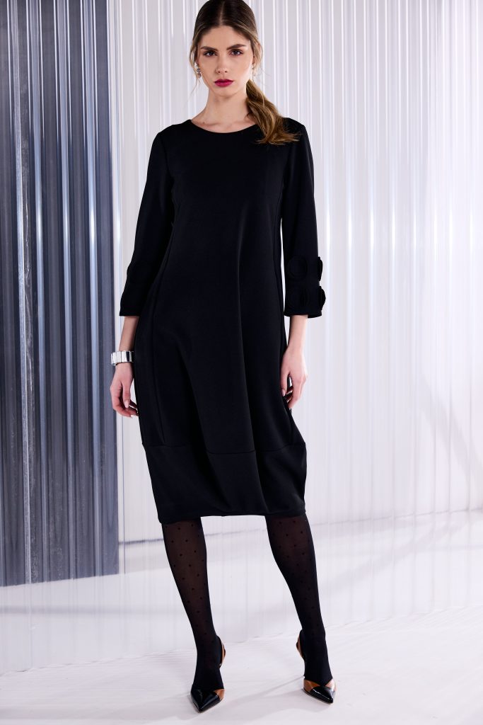 Kate Cooper Black Scallop Sleeve Balloon Dress AW26136