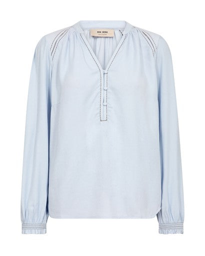 Mos Mosh Tazzin Twill Sky Blue Blouse — front view