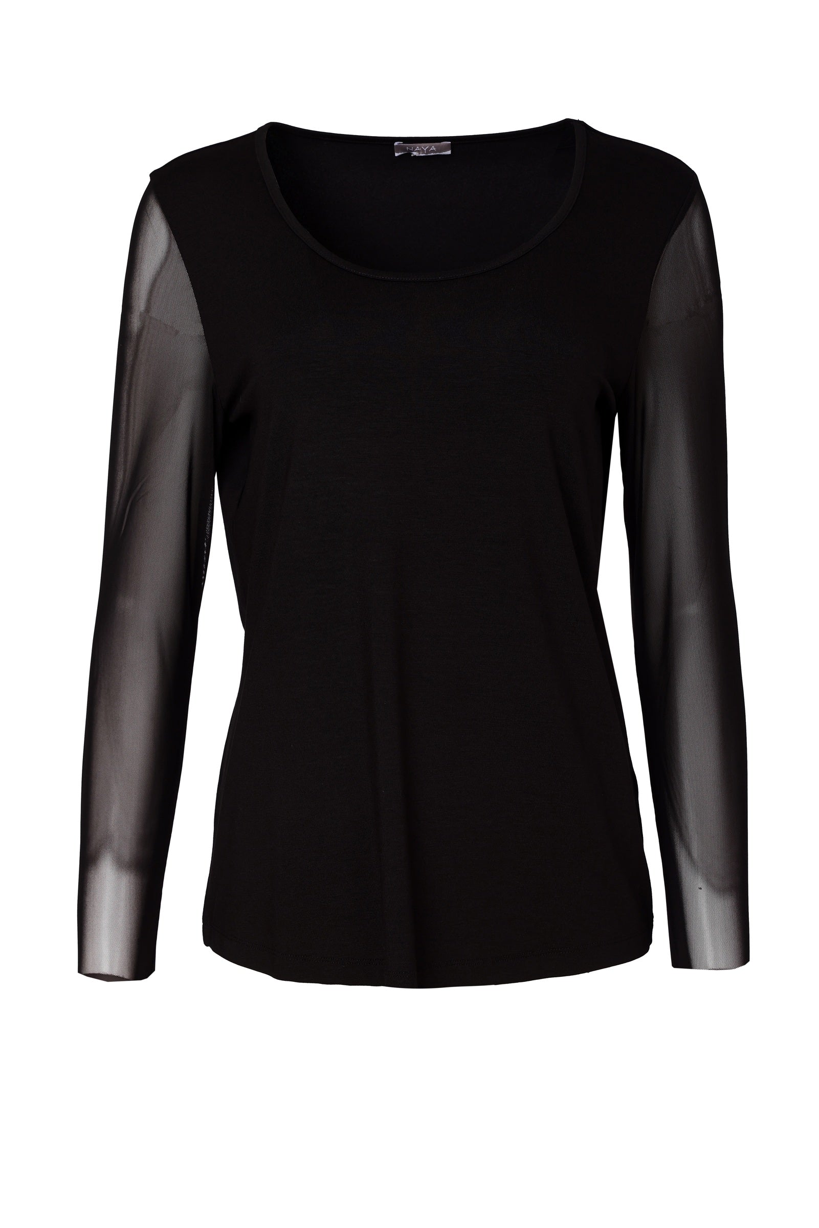 Naya Jersey Round Neck Top With Mesh Sleeve