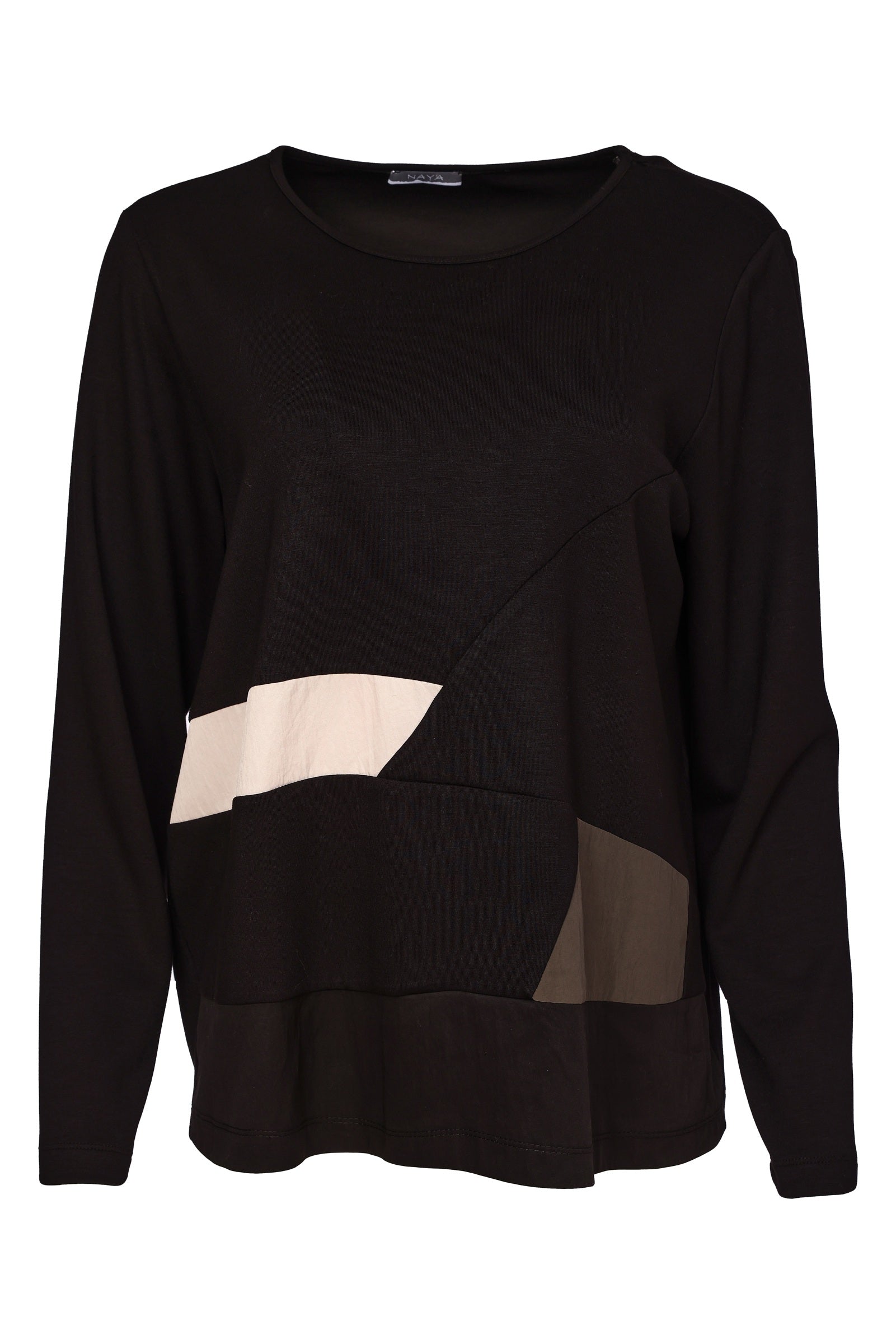Naya Round Neck Top With Colour Inset Bands