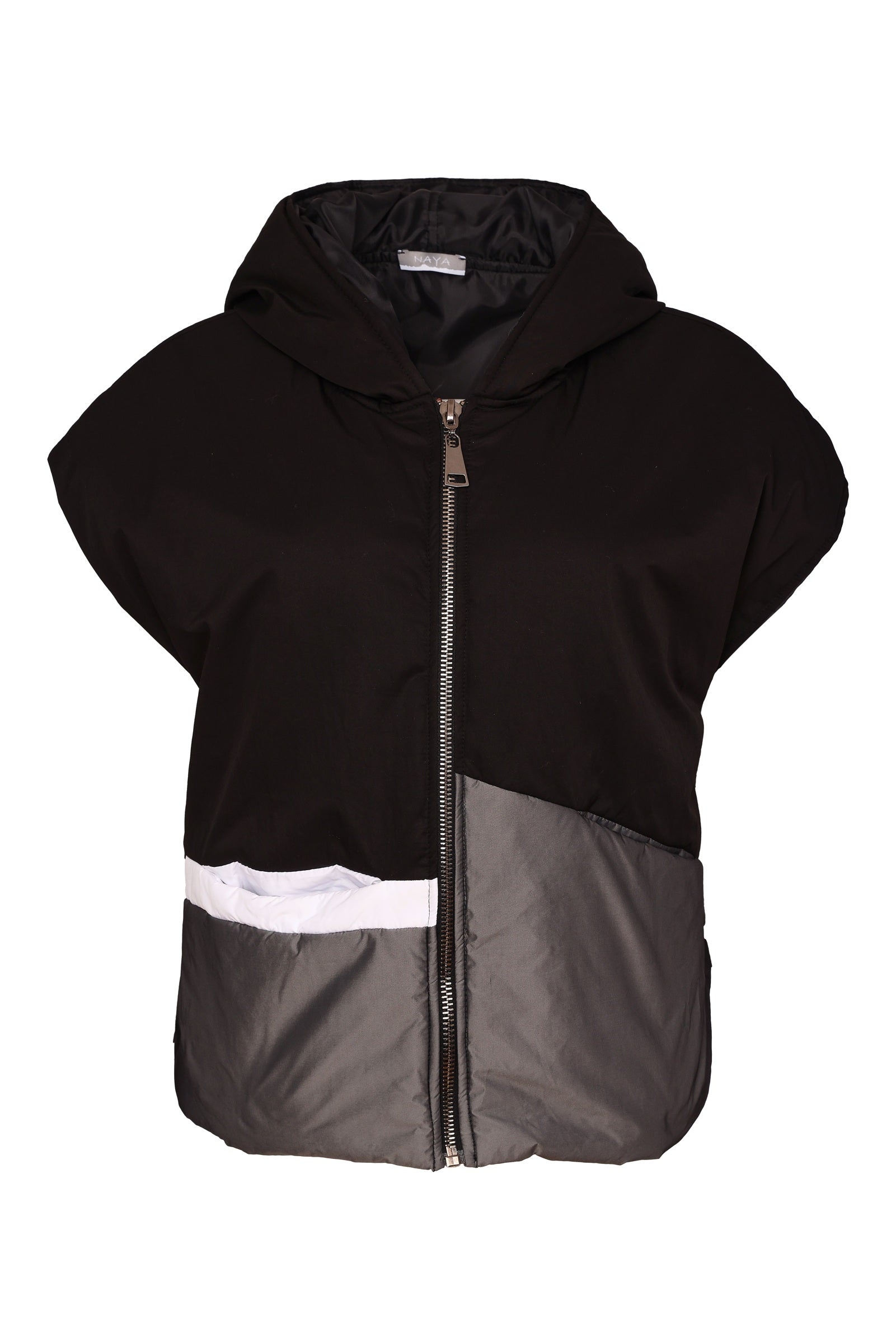Naya Colour Block Short Hooded Waistcoat With Zip Closing