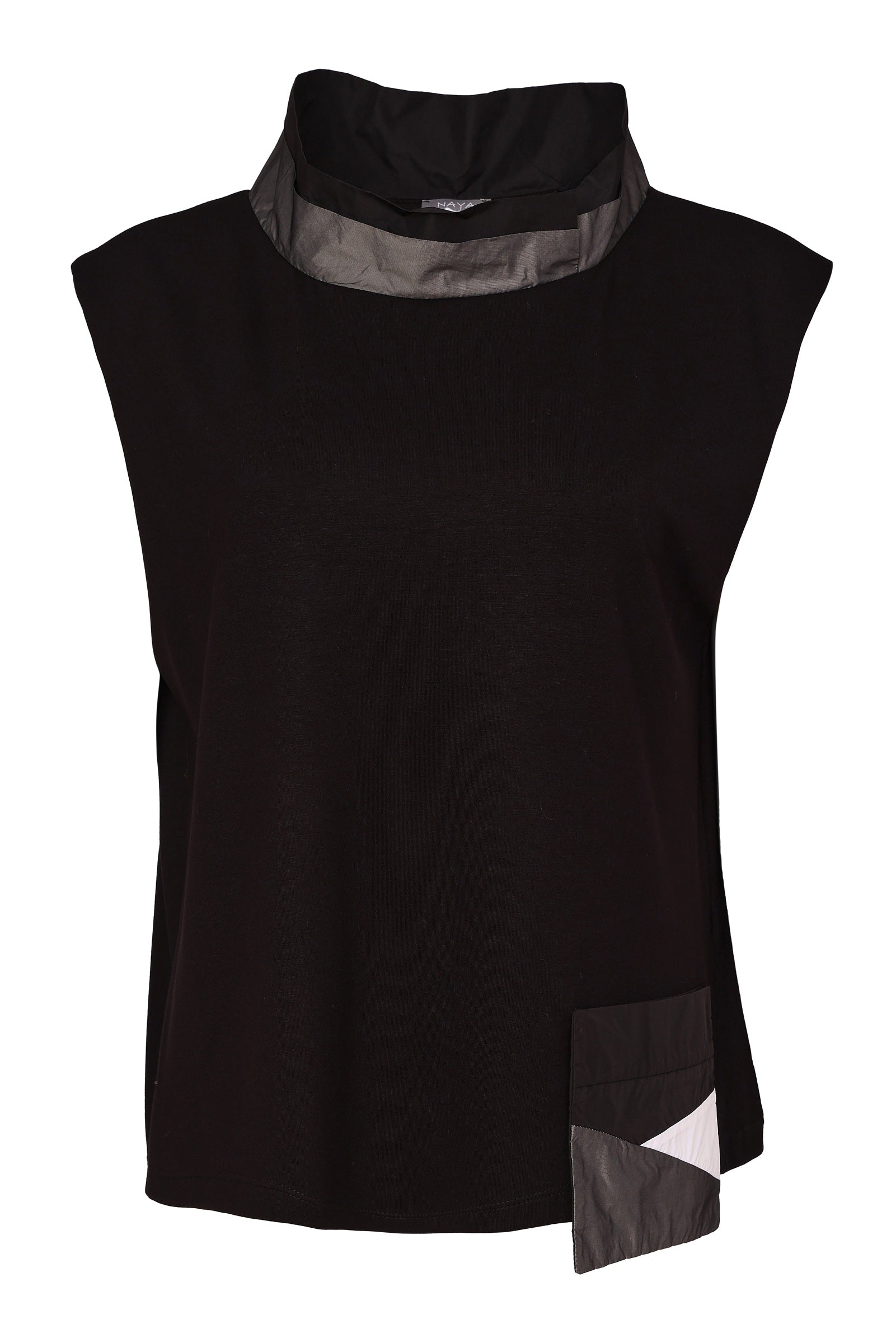 Naya High Neck Top With Contrast Pocket And Neck Detail