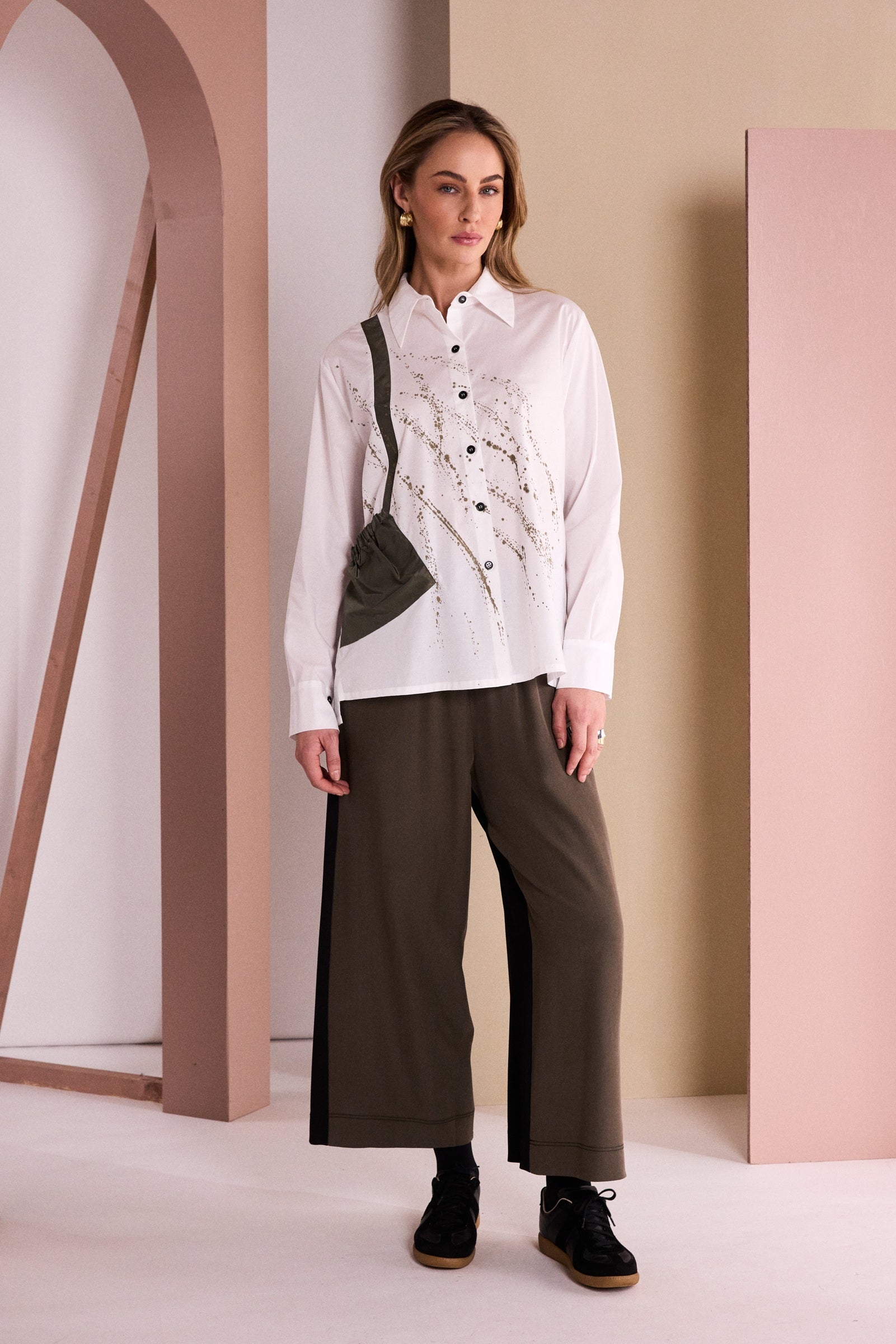 Naya Specked Placement Print Shirt With Gathered Colour Trim