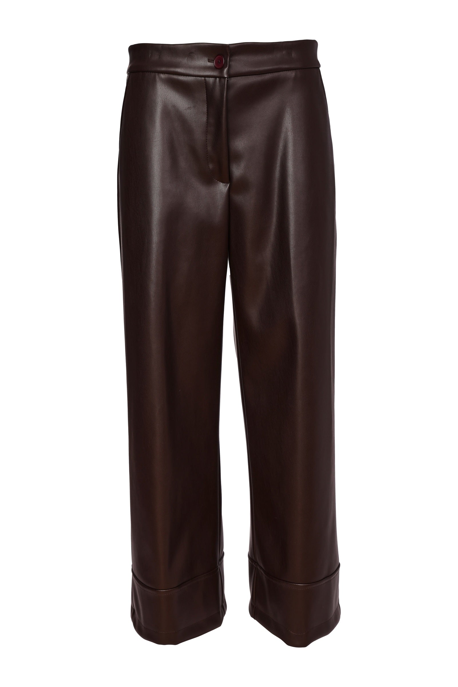 Naya Wide Leg Leatherette Trouser With Hem Panel